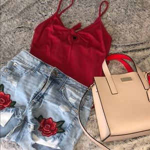 American eagle jean shorts embroidered roses